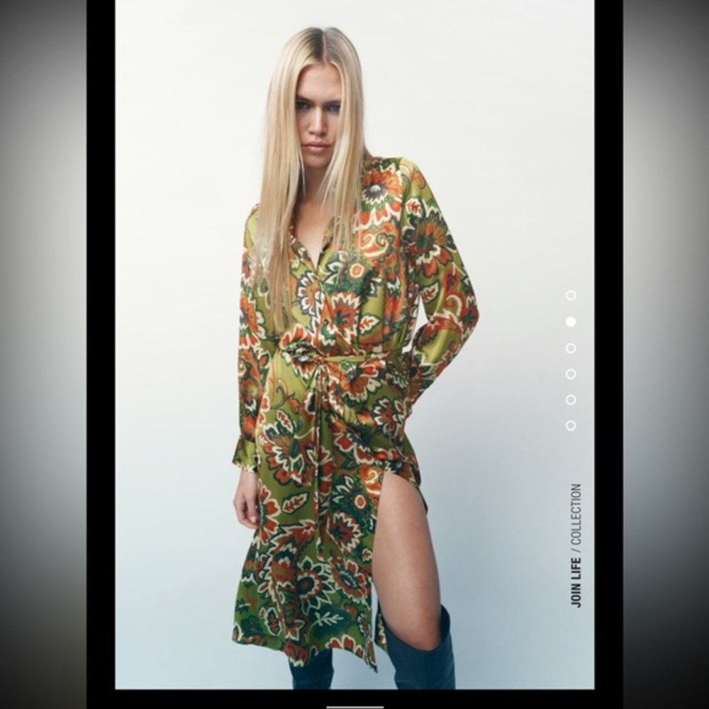 Green Floral Wrap Dress with Tie Waist